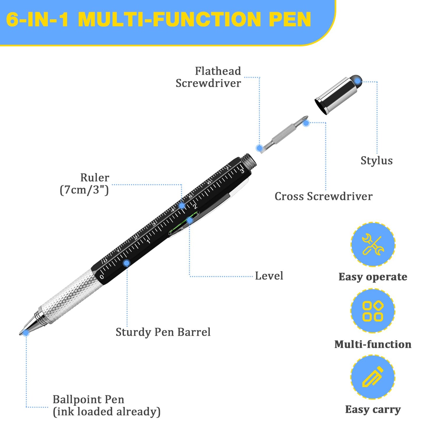 HOFASON Fathers Day Dad Gifts Bulk, 24 Pcs 6 in 1 Multitool Multi Tool Pen, Small Bulk Gifts for Men Dad Husband, Christmas Stocking Stuffers, Prizes for Adults, Party Favors Office Cool Gadgets
