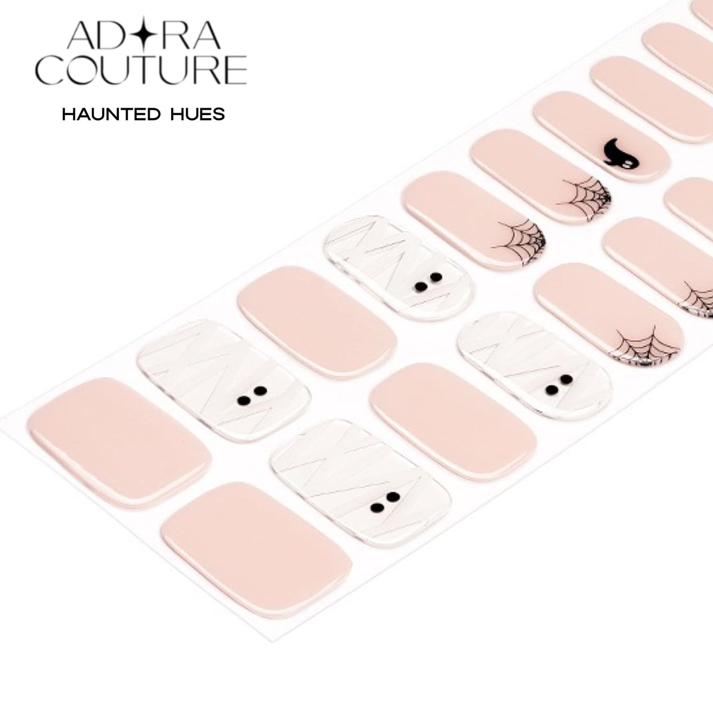 Adora Couture Semi Cured Gel Nail Strips with 20 Pieces - UV Gel Stickers, Manicure Kit, Easy Application Wraps Includes Prep Pads, Nail File, Wooden Stick - UV Light Required (Haunted Hues)