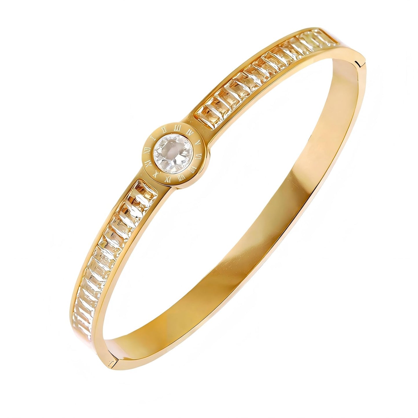 Vbvbip 18K Gold Plated 316L Stainless Steel Bracelets Bangle Collection - 12 Unique Designs + Matching Diamond-Accent Titanium Steel Chain, Gift for Women