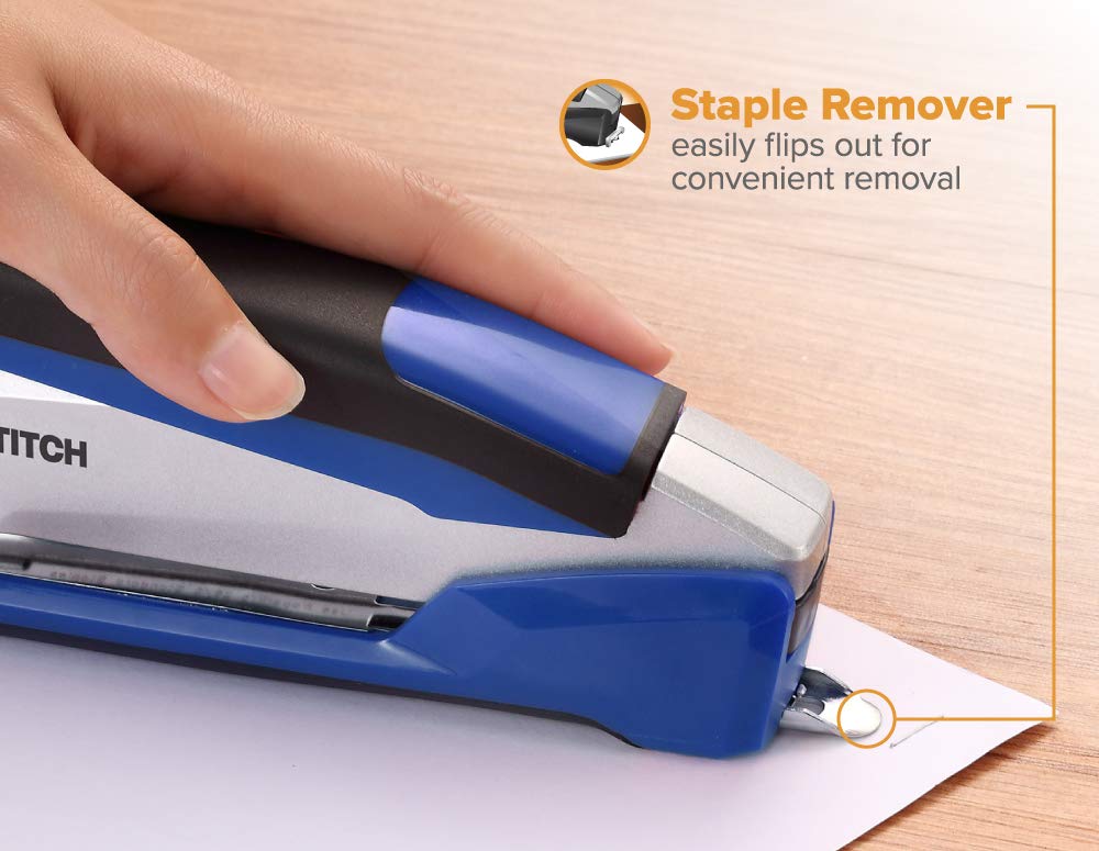 Bostitch Office InPower Spring-Powered Premium Desktop Stapler - One Finger, No Effort, Blue/Silver (1118)