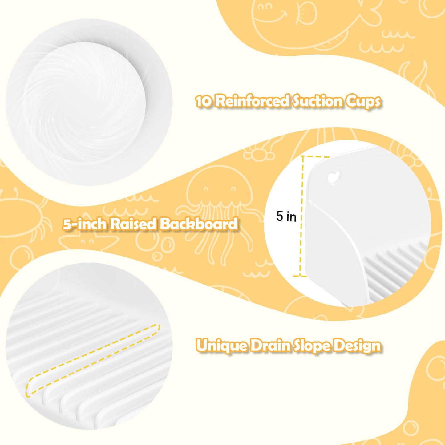 AGPTEK 24 Inch Bathtub Splash Guard with 10 Suction Cups, Silicone Tub Water Splash Guard for Bathtub, Bath Toy Tray Holder Play Shelf for Kids, Universal for Bathroom, Kitchen Sink (White)