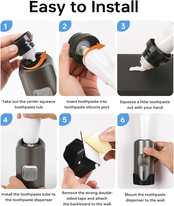Automatic Toothpaste Dispenser Wall Mounted - Hands-Free Toothpaste Squeezer with 3 Speed Settings, 2 Toothbrush Holders & Strong Adhesive - Smart Bathroom Organizer for Kids and Adults