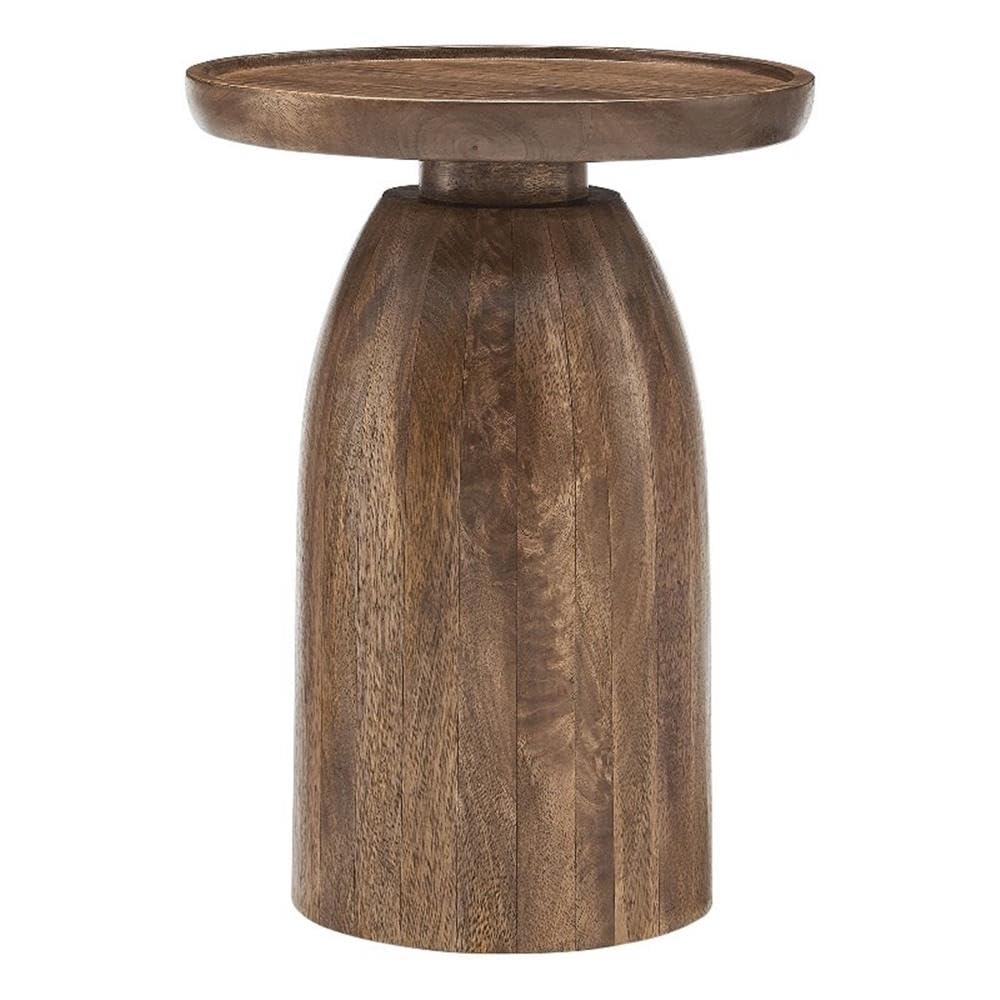 Modway Holloway Solid Mango Wood Side End Table in Walnut – Contemporary Wooden Accent Table for Living Room – Small Round Plant Stand or Pedestal Drink Table