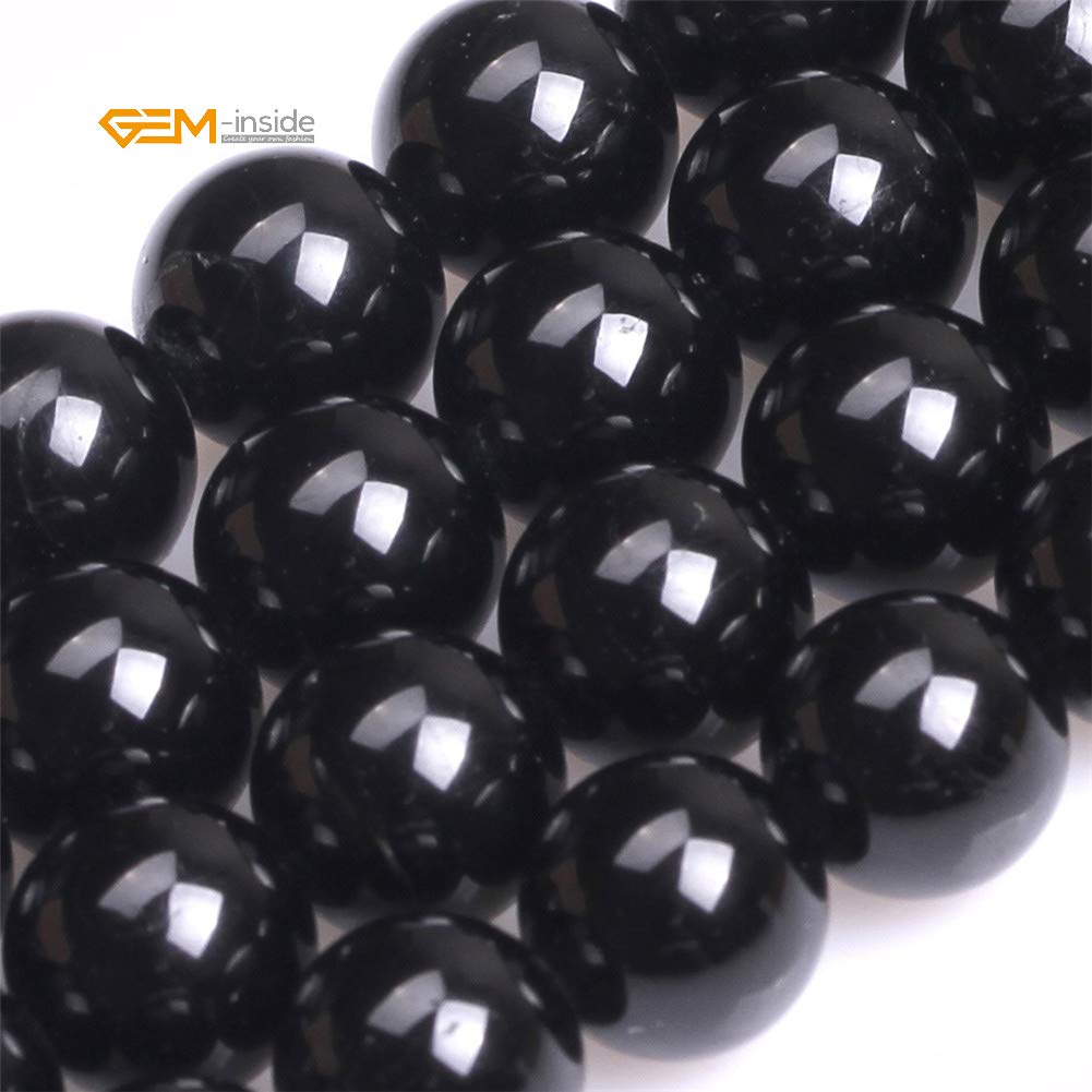 GEM-Inside Natural 8mm Round Black Tourmaline Gemstone Loose Beads Energy Power Beads for Jewelry Making 15"