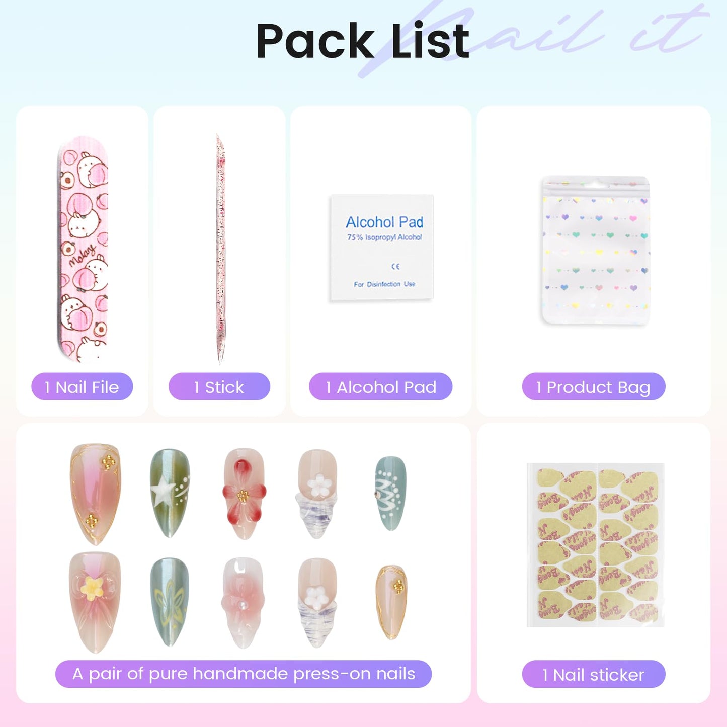 BENGONG'S NAILS Press on False Nails - Size M, Handcrafted fake nails, Handcrafted Medium-Length Almond Shape, Reusable Fake Finger Nails, Multiple Styles Available