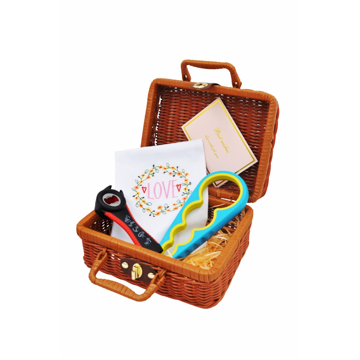 Vintage Handmade Gift Set Includes Multi-Functional Jar Opener and Love Embroidered Kitchen Towel for Moms, Housewives, and Loved Ones Stylish, Practical Picnic Basket