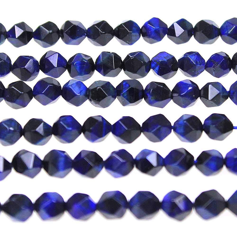 MJDCB Best Sellers Natural Stone Beads Faceted Polygon Blue Tiger Eye Crystal Energy Stone Healing Power for Jewelry Making(8mm)