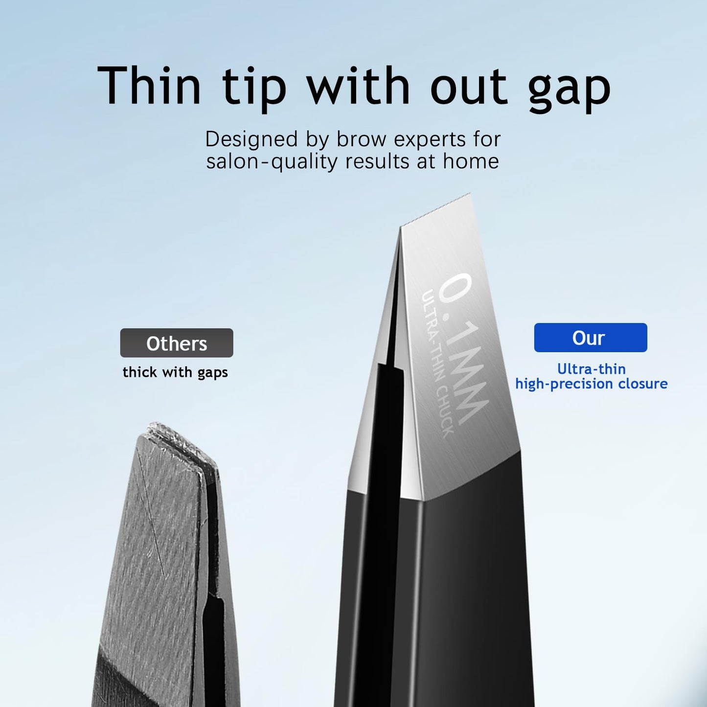Shiling Professional Eyebrow Tweezers for Women and Men, Black Stainless Steel Slant Tip, 1mm Ultra-Thin Precision Tip, Anti-Rust, Facial Hair Removal Tool