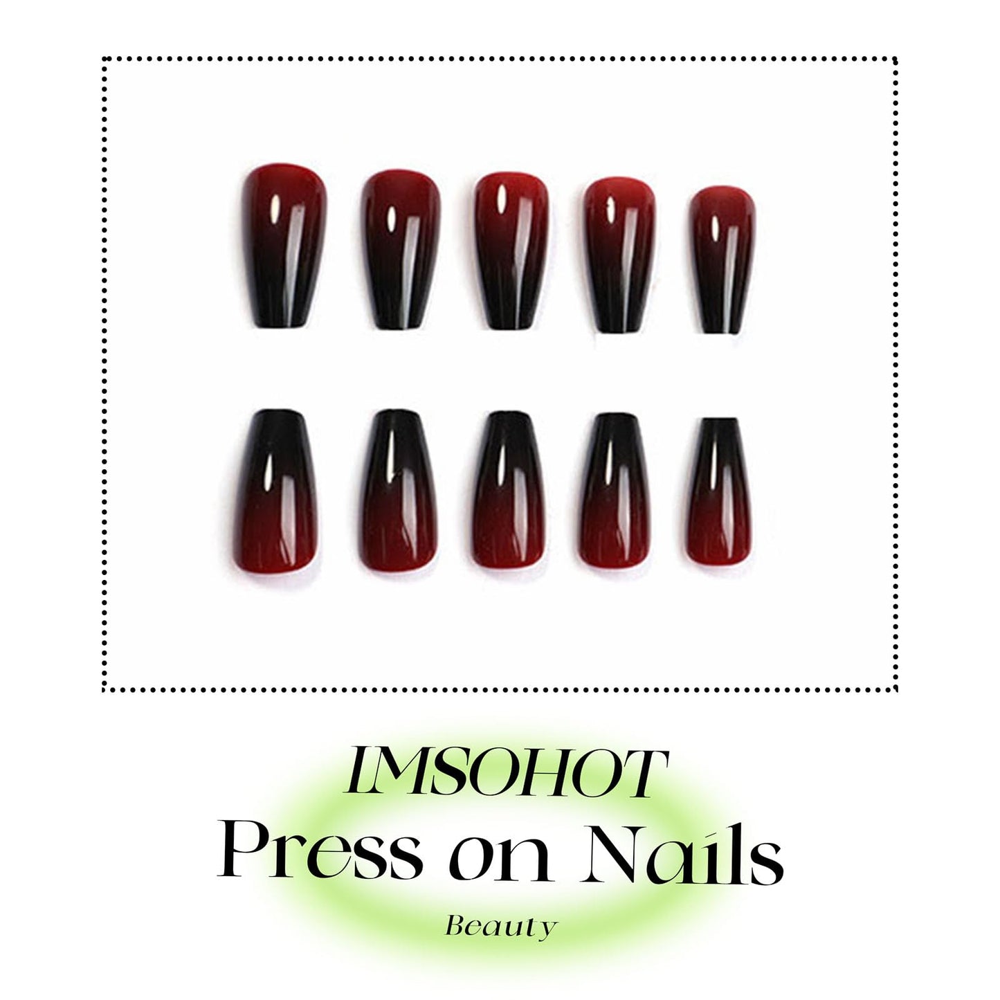 IMSOHOT Press on Nails Long Coffin Fake Nails Red Black Gradient Glossy Glue on Nails Full Cover Ballerina Acrylic Gel Stick on False Nails for Women Girls 24Pcs