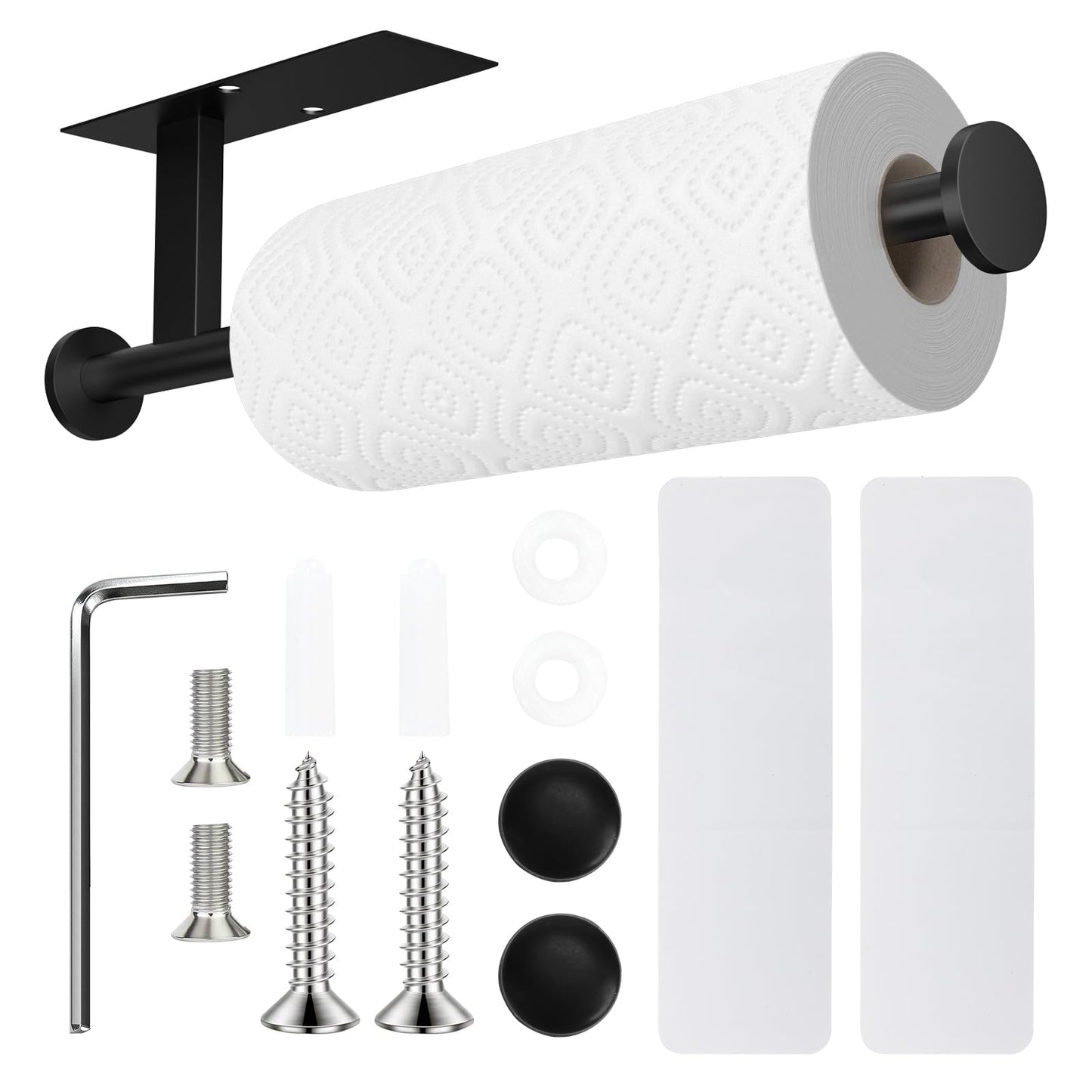 FISHCLOUD Paper Towel Holder Wall Mount - Self Adhesive No Drill or Drilling, SUS304 Stainless Steel - Kitchen, Bathroom, Sink, Pantry, Fridge(Black)