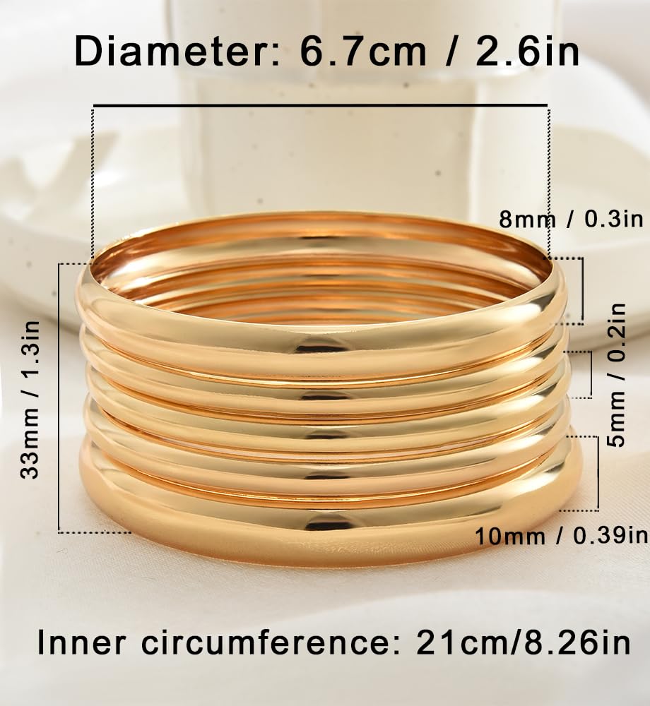 Thin Gold Bangle Bracelets for Women, Dainty 14k Gold Plated Big Stackable Bangles Set, Trendy African Bracelet Stack Fashion Jewelry Gifts (5 Gold african bangles)