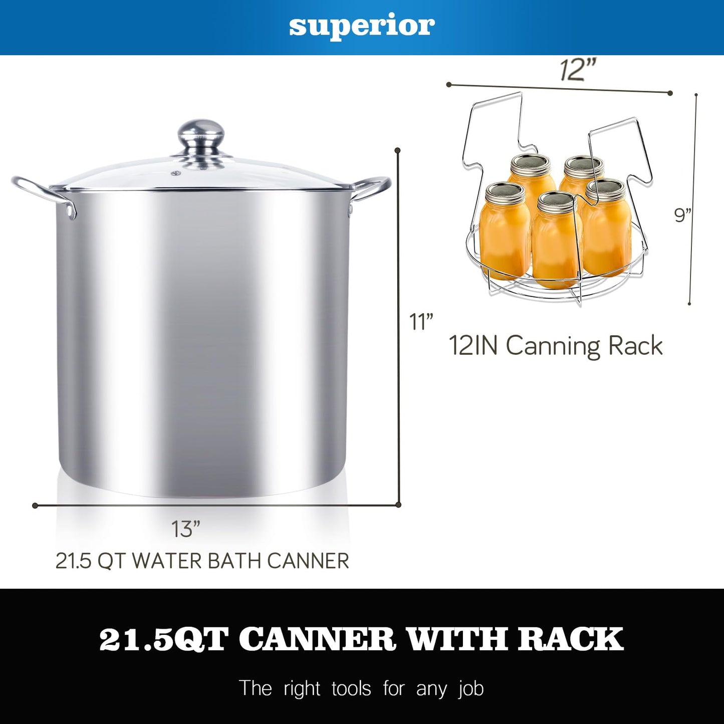 LINMAGCO Canning Supplies Starter kit-Canning Pot, Water Bath Canner with Lid - Stainless Steel, Home Canning Tool Kit, Steam Canner with Rack for Canning