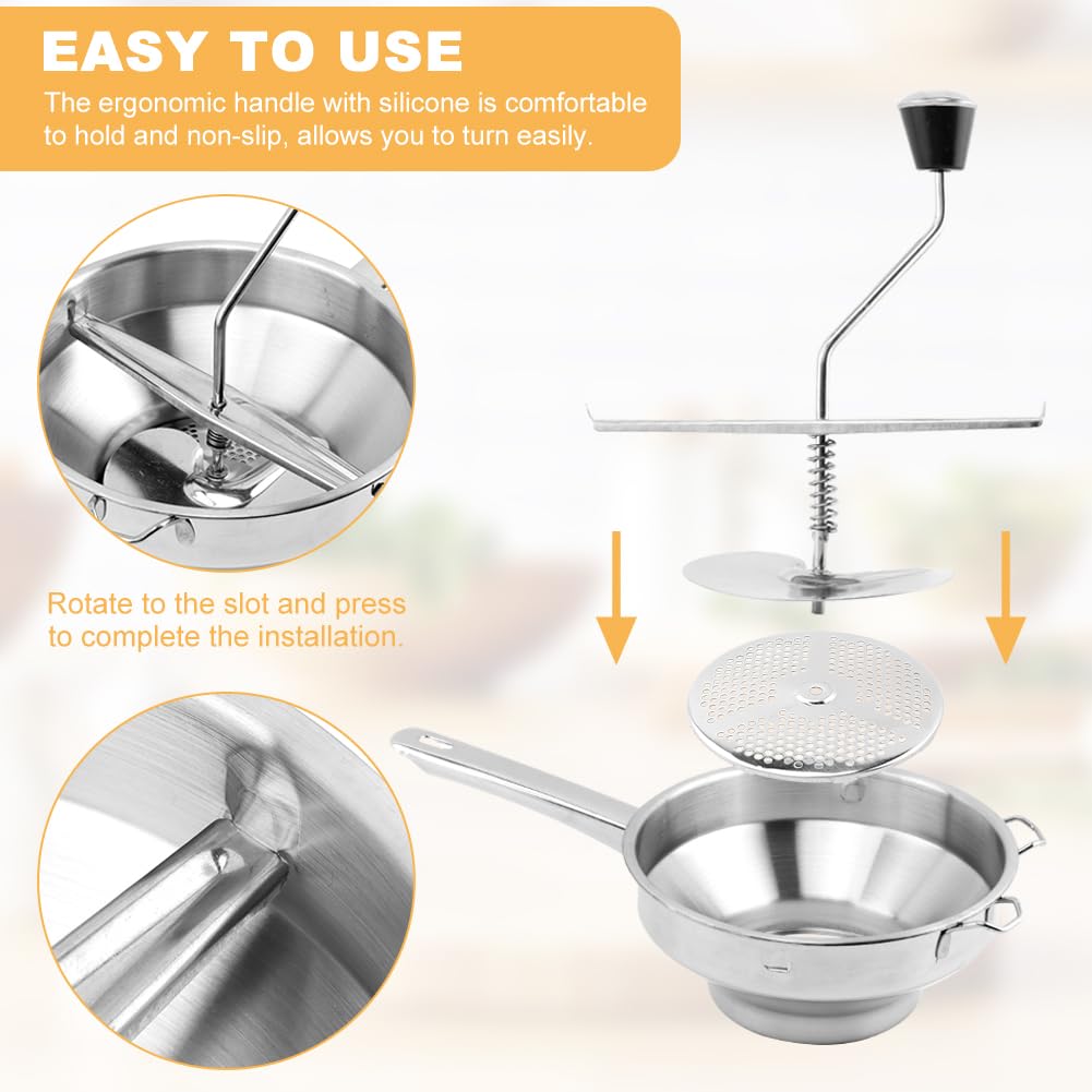 Ergonomic Food Mills With 3 Milling Discs, 8" Stainless Steel Rotary Food Mill with Hand Crank for Tomato Sauce, Mashed Potatoes(Sliver)