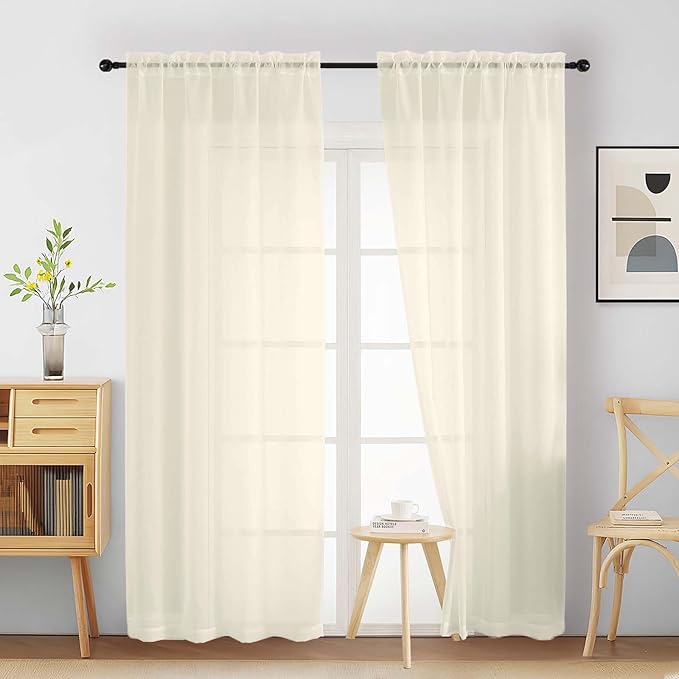 Cream Sheer Curtains 90 Inches Long 2 Panels, Light Filtering Solid Sheer Curtains for Bedroom Living Room, Lightweight Soft Airy Window Voile Sheer Drapes, Dual Rod Pocket, 2x42Wx90L Inches