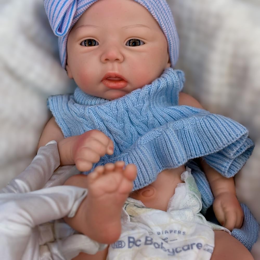 Abenduot 18inch 6.2lbs Full Body Soft Solid Silicone Baby Dolls Can Open Mouth Lifelike Handmade Painted Newborn Girl Doll Anatomically Correct