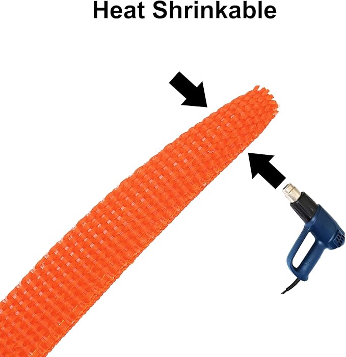 MECCANIXITY Braided Cable Sleeves Heat Shrinkable Fabric Sleeving, 1 9/16" 16ft Orange 2:1 Ratio Heat Shrinkable Cord Protector for Harness Cable, Network Cable Protection, Cable Management