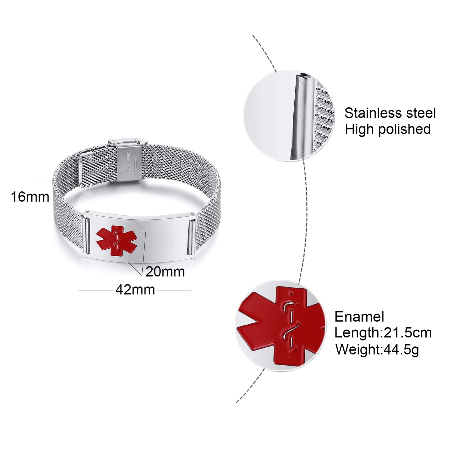 VNOX Width Medical Alert Bracelets for Men Free Engraving Adjustable Mesh Emergency Medical ID Bracelets