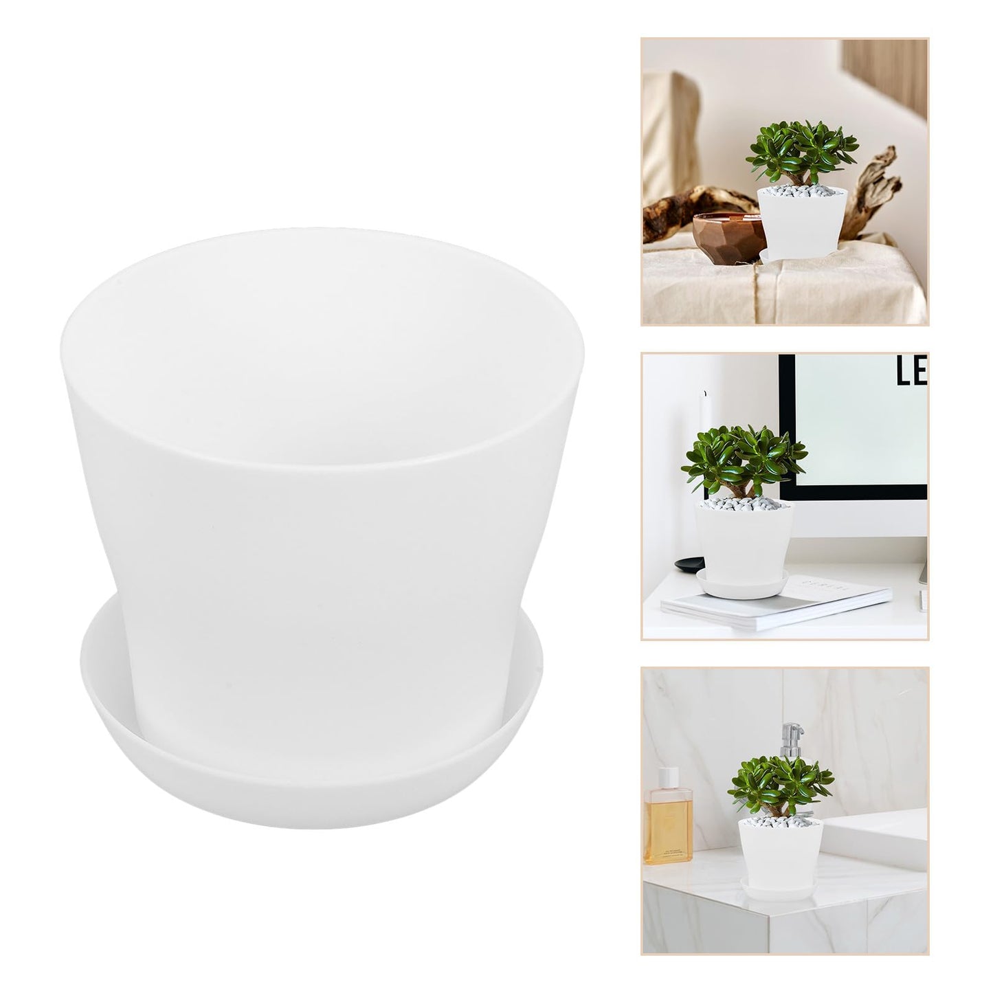 BEBEMOKO 12pcs White Small Succulent Planter Pot Set with Drainage Tray, Breathable Plastic Planting Containers for Indoor Garden and Orchid Pots