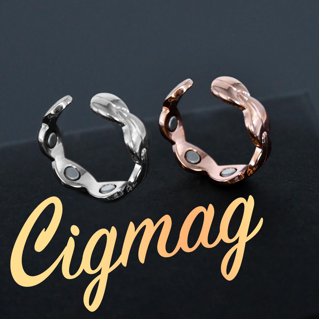 Cigmag 2PCS Copper Rings for Women Ultra Strength Magnets Adjustable Magnetic Rings with Present Box