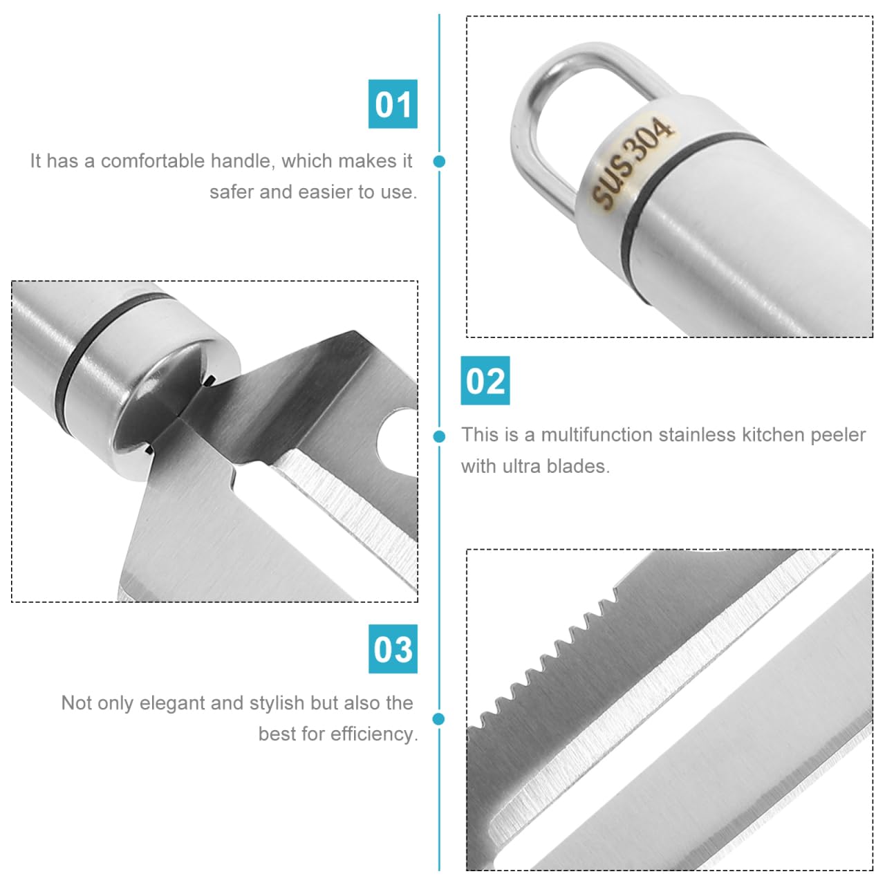 BESTonZON Multifunction Stainless Steel Peeler Knife 9.44 Inch with Fish Scale Scraper Bottle Opener for Fruit Vegetable Preparation Kitchen Gadget