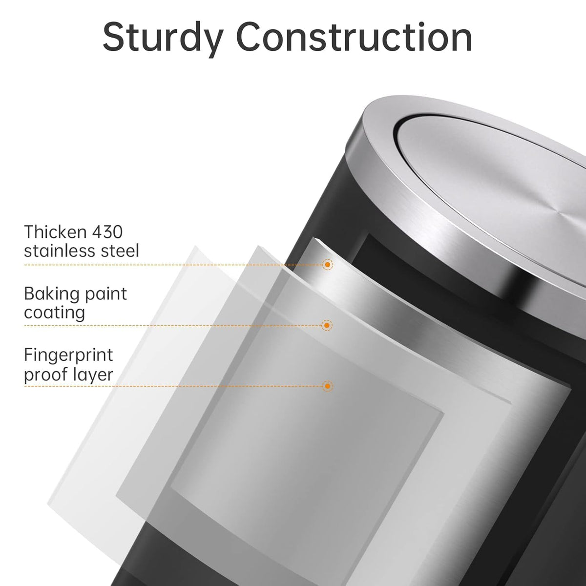 4 Gallons Matte Black Swing Lid Stainless Steel Trash Can