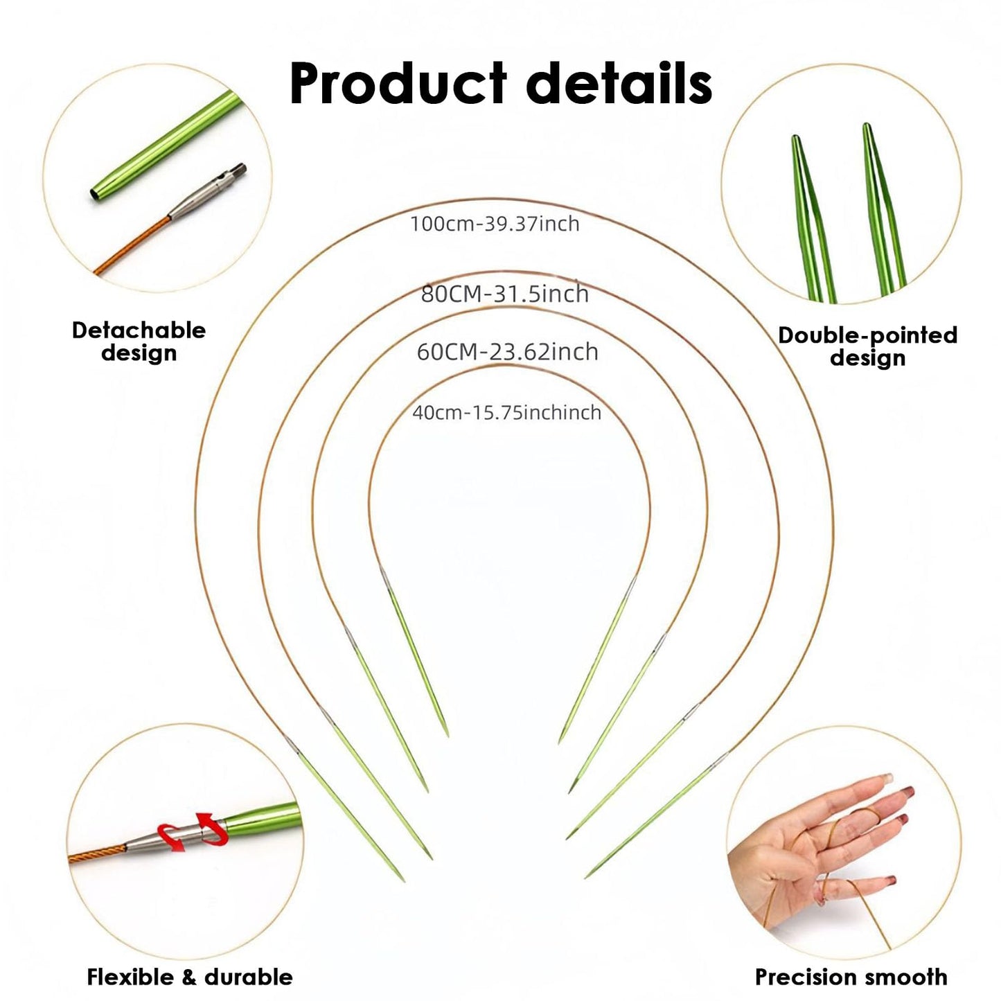 Hzkokon Knitting Needles Set Interchangeable Aluminum Circular Knitting Needles Set 13 Pairs of 4 Inch Premium Aluminum Needles & Accessories Green