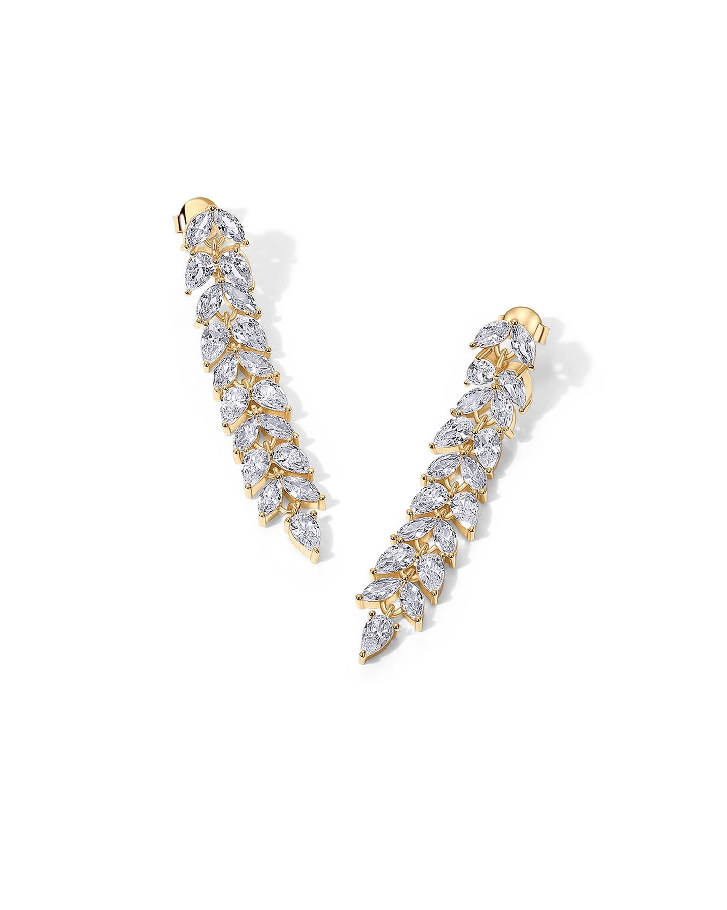 PAVOI 14K Yellow Gold Plated Cubic Zirconia Dangle Earrings for Women - Crystal Long Bridal Drop Earrings - Linear Marquise Pear Simulated Diamond Drop Dangle Wedding Jewelry for Brides & Bridesmaid