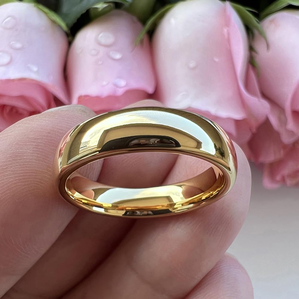 TUTISS 6mm Gold Tungsten Rings for Men Women Engagement Wedding Bands Domed Polished Comfort Fit Size 10