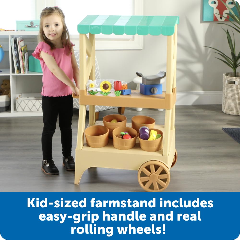 Learning Resources My First Farmstand - Farmers Market Stand Toy for Kids, Rolling Cart with Pretend Play Food, Fruit and Vegetable Baskets, Toddler & Preschool Grocery Shopping Playset