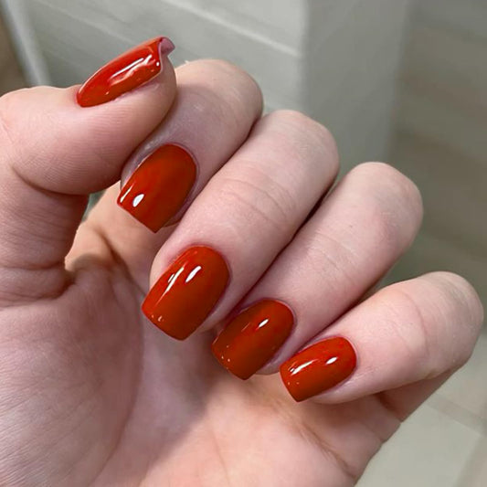 Modelones Red Press on Nails for Women, Fall Halloween Short Square Fake Nails, Reusable Nail Kit with Nail Glue Adhesive Tabs Mini Nail File, Nails Press Ons 32Pcs16 Sizes, Women Girl Gift