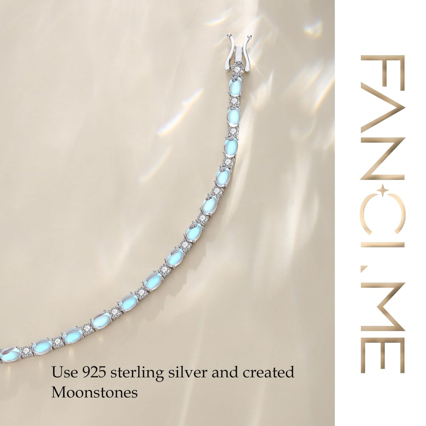 FANCIME Sterling Silver Created Moonstone Tennis Bracelet June Birthstone Bracelet Oval Gemstone Dainty Fine Jewelry for Women 7"