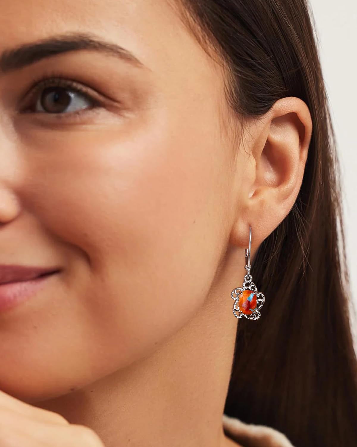 AIBAO Turquoise Dangle Earrings for Women Cushion Shaped Gemstone Drop Earrings Western Boho Jewelry Sterling Silver Turquoise Earrings Dangling