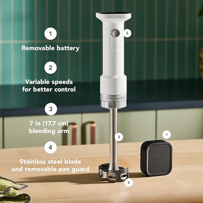 KitchenAid Go Cordless Hand Blender - battery included, KHBRV71, Porcelain White