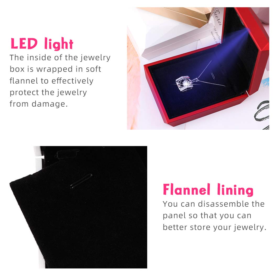 iSuperb LED Pendant Necklace Box Bracelet Box Couple Jewelry Gift Boxes Case Small Jewelry Display for Proposal Engagement Wedding (Pink)