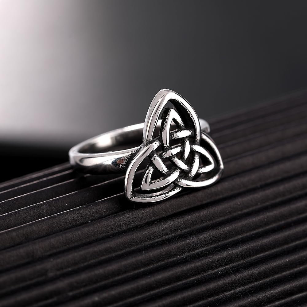YWMAN Celtic Knot Rings for Women, Stainless Steel Triquetra Trinity Ring, Witches Knot Irish Jewelry Gift (11)