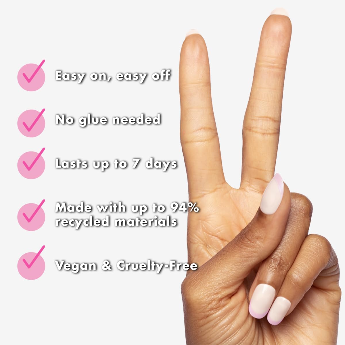 Olive & June Effects Super Stick Mani Press-On Nails | Short, Round | No Glue Needed | 32 Tab Nails in 16 Sizes | Non-Toxic Tabs | Easy On-Off, Non-Damaging | Realest Look | 7-Day Wear | Glazed French
