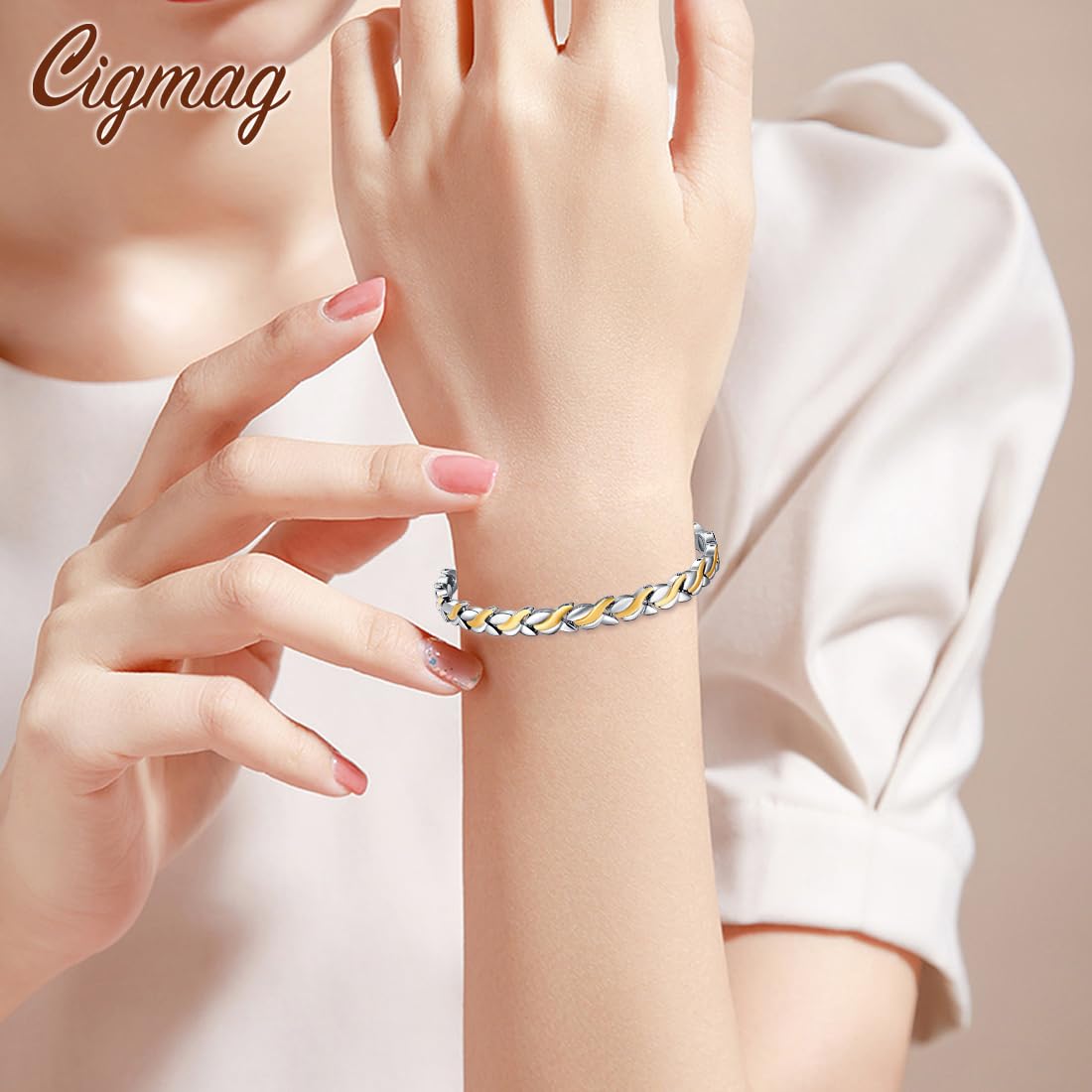 Cigmag Magnetic Bracelets for Women, Titanium Steel Premium Ultra Strength Magnets,Waterproof and Adjustable