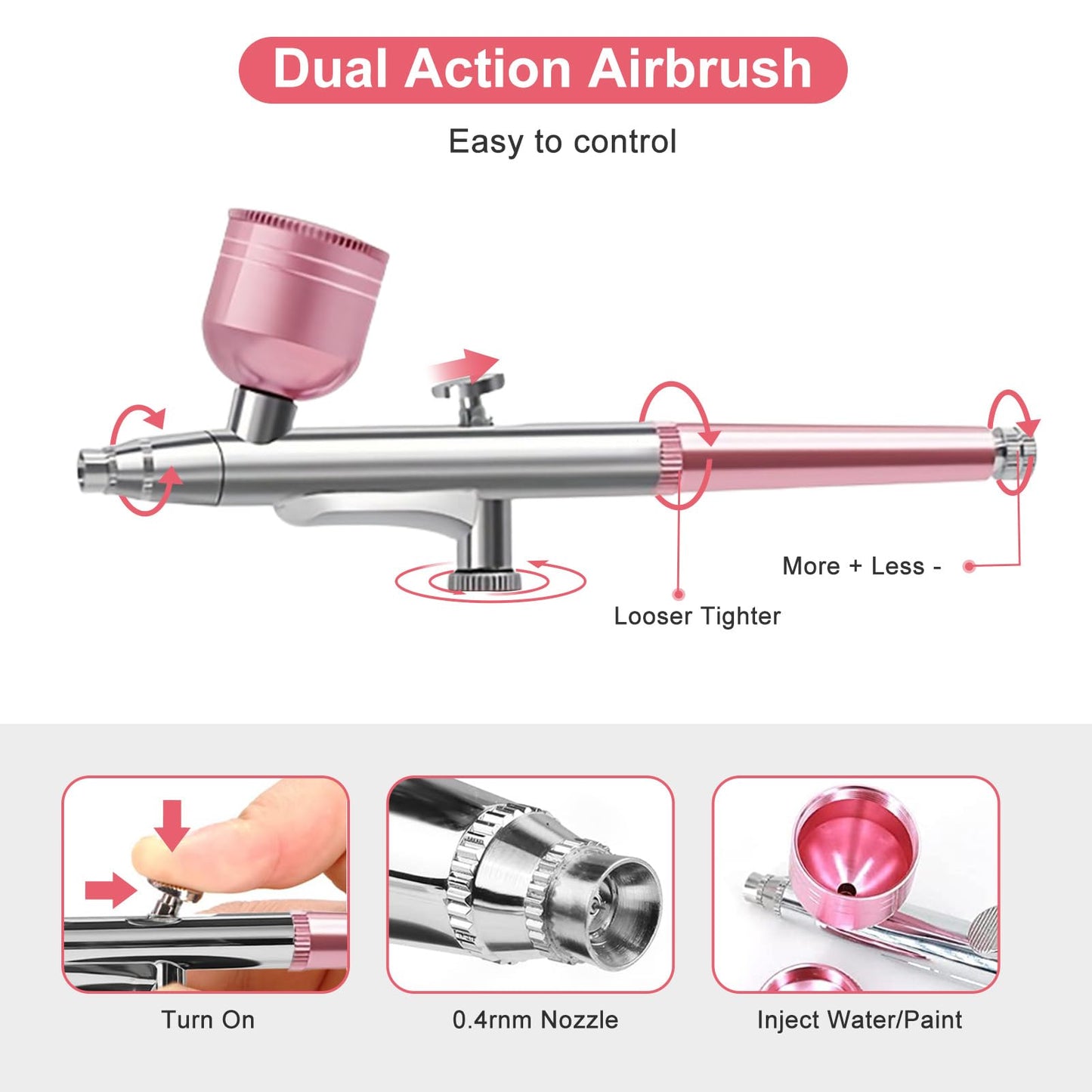 ZPSHYD Airbrush Kit Portable Air Brush Kit with Airbrush Compressor Nail Charms Wireless Rechargeable for Barber, Nail Art, Tattoo, Makeup, Model Painting (Pink)