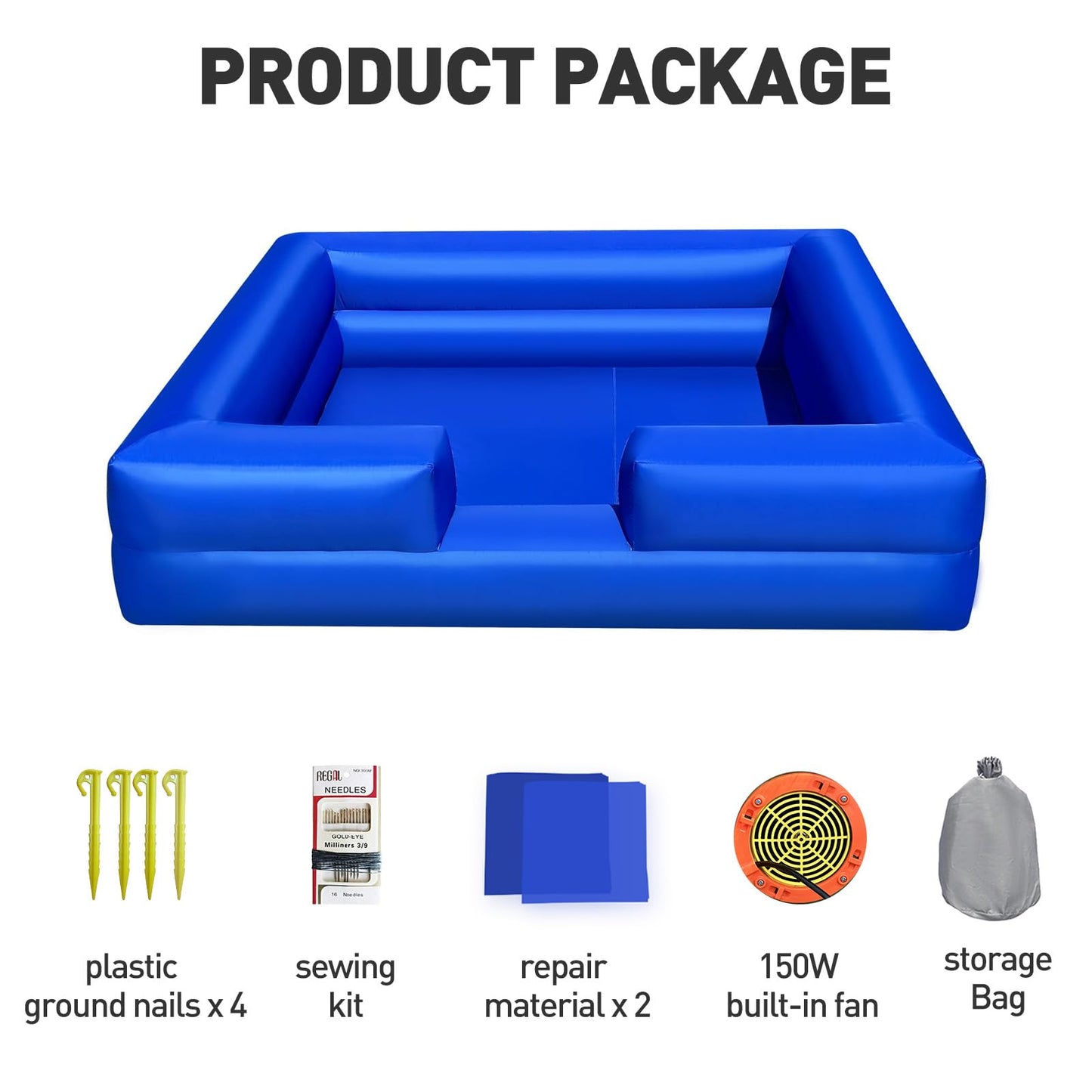 WARSUN Inflatable Ball Pit 10x10Ft with Built-in Blower Blue Foam Ball Pit for Hours of Fun Activities