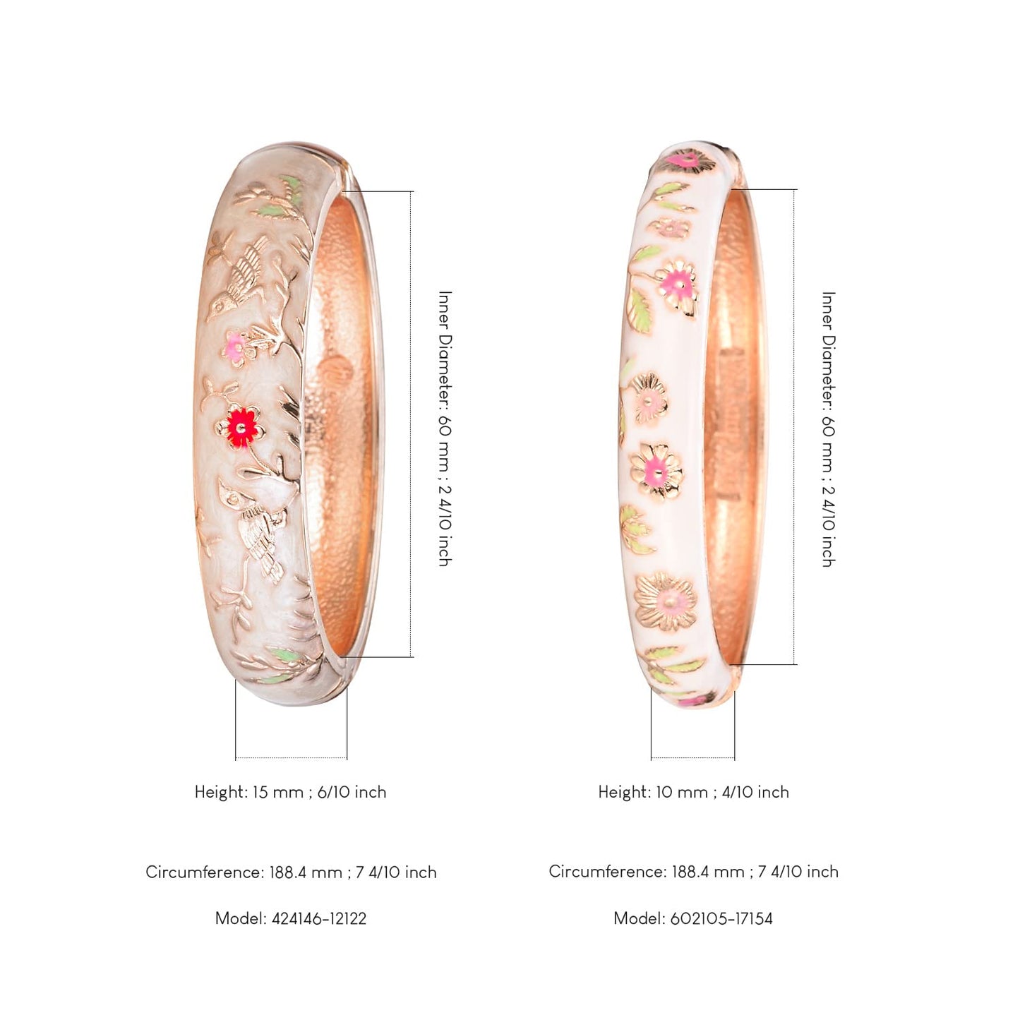 UJOY Colors Handcraft Jewelry Cloisonne Bracelet Enamel Bird Spring Hinged Womens Bangles Gifts Box 55C49-55A18 Cream and White