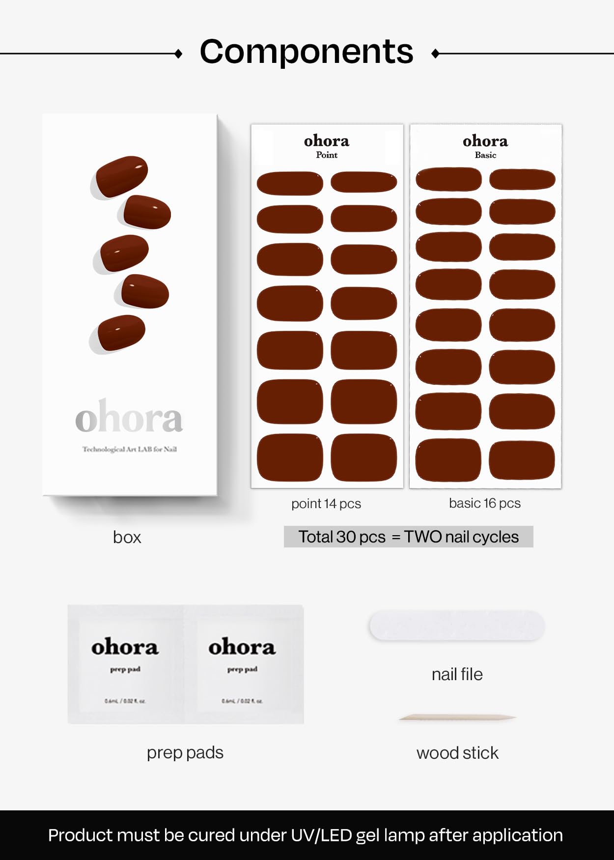 ohora Semi Cured Gel Nail Strips (N Chilly) - Red, Solid, Works with Any UV/LED Lamps, Salon-Quality, Long Lasting, Easy to Apply & Remove - Includes 2 Prep Pads, Nail File & Wooden Stick