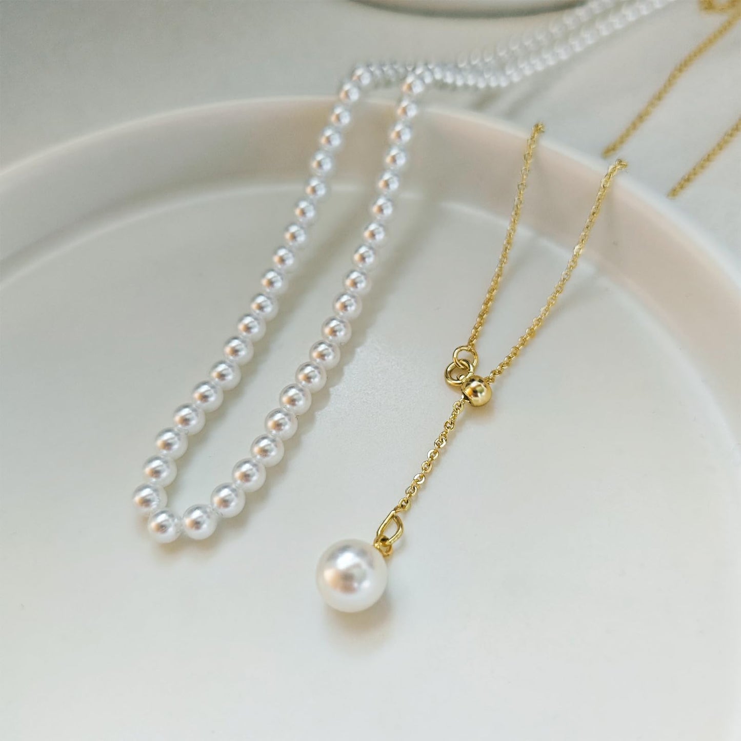 Luxval Long Pearl Necklaces Dainty Gold Pearl Lariat Necklace Stack Prom Drop Dangle Statement Adjustable Necklace Trendy Simple Pearl Choker Y-Shaped Chain Wedding Women's Jewelry Set Gift