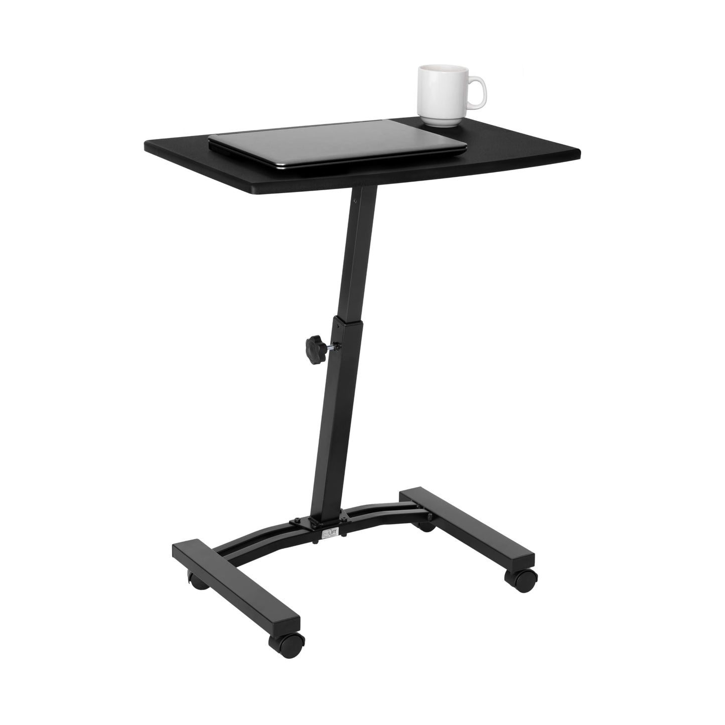 Seville Classics Airlift Mobile Height Adjustable Laptop Stand Computer Workstation for Sitting Classroom Home Office Medical Table w/Wheels, Flat Desk 24", Black