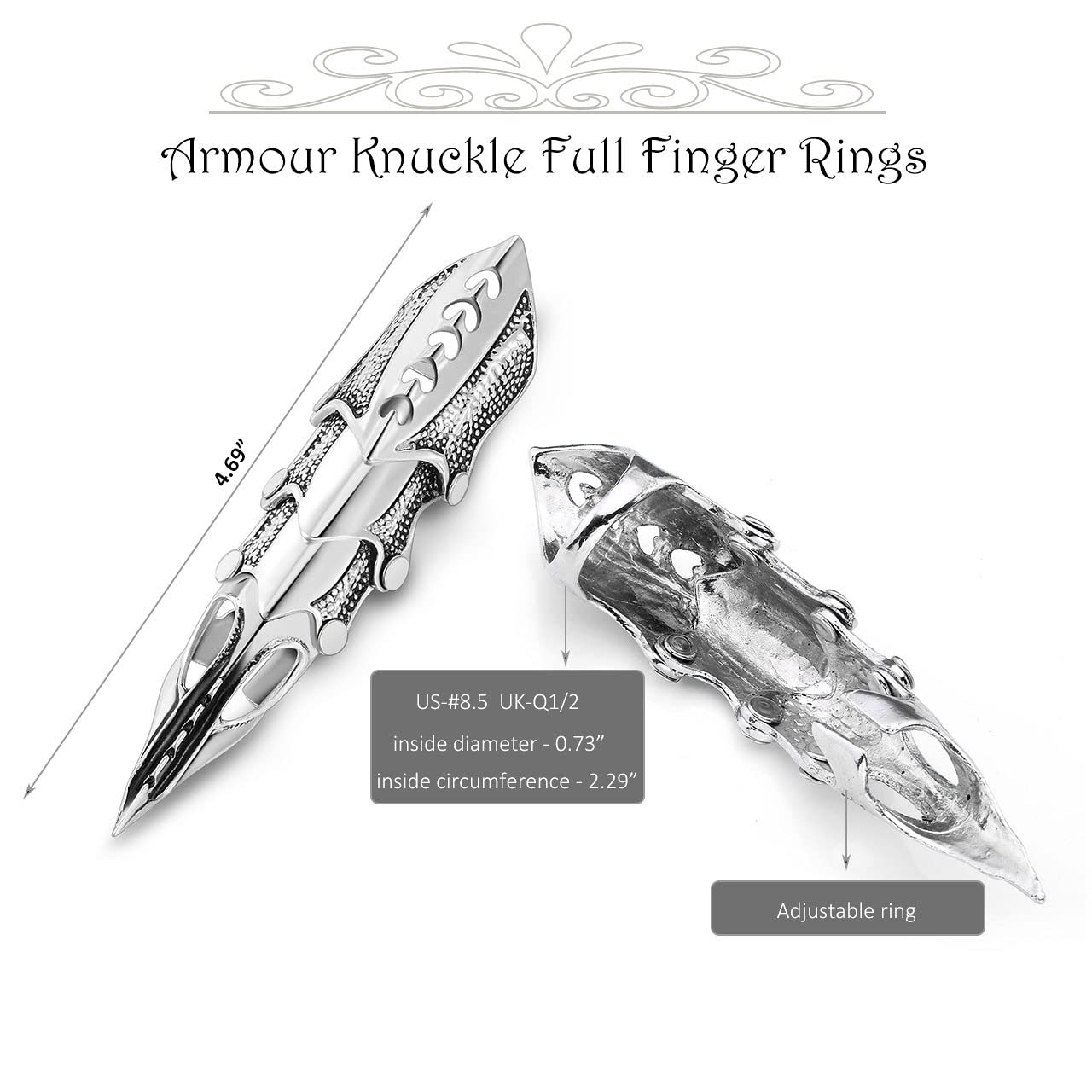 BOPREINA Punk Men's Armour Knuckle Joint Full Finger Double Loop Activity Ring Rock Gothic Hinged Rings Halloween Party Cosplay Costume Accessories Jewelry A