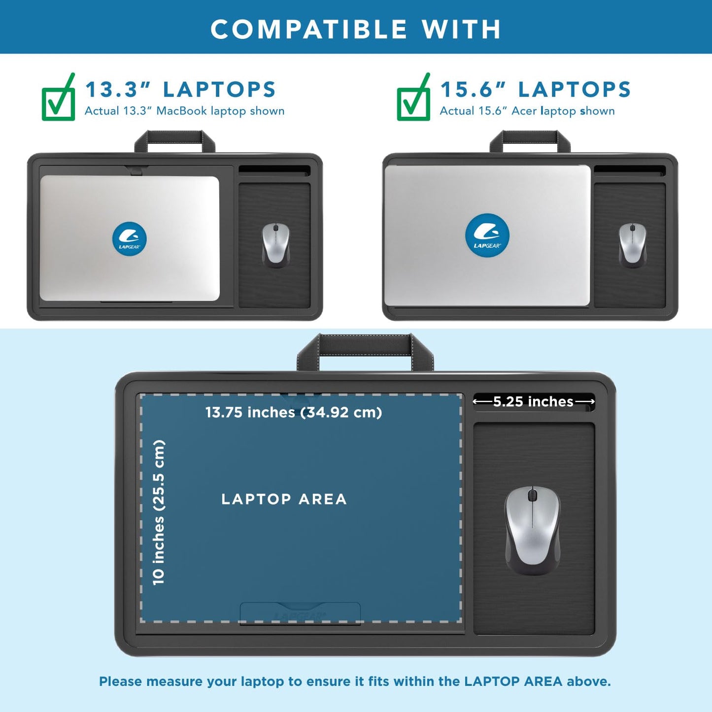 LAPGEAR Ergonomic Pro 2.0 Lap Desk with 9 Adjustable Heights, Built-in Mouse Pad & Phone Slot – Full Microbead Cushion, Storage Pocket – Fits Laptops up to 15.6" – Black – Style No. 49508