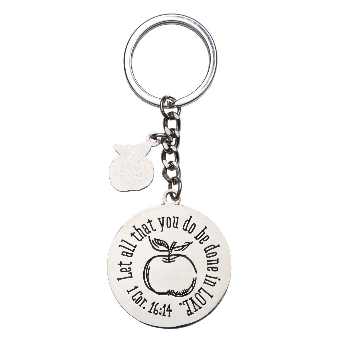 Christian Art Gifts Teacher Appreciation Keychain with Scripture: It Takes a Big Heart - 1 Cor. 16:14 Inspirational Bible Verse Blue Keychain with Apple Charm Accessory & Split Key Ring in Gift Tin