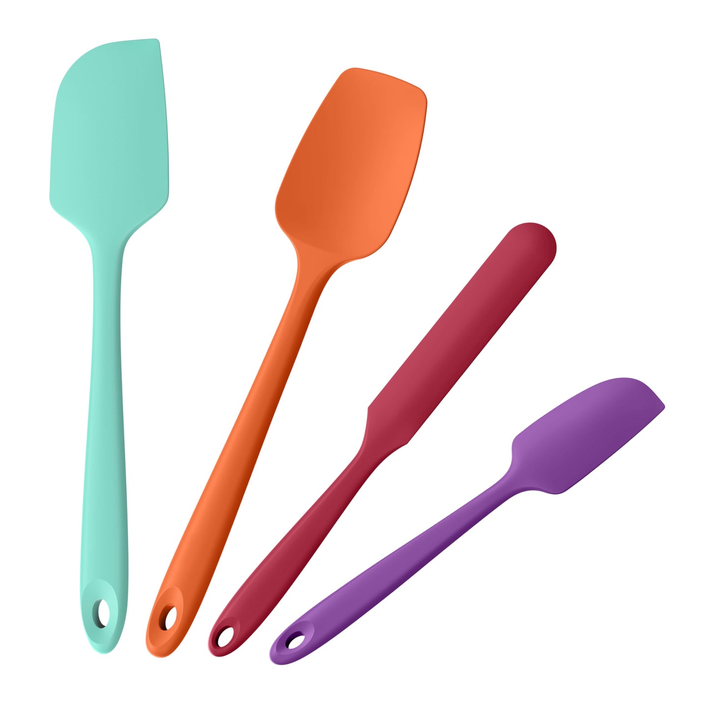 4-Piece Silicone Spatula Scrapers: Doosu 600°F Heat Resistant Food Grade Kitchen BPA Free Rubber Baking Cooking Tool Nonstick Utensil Set for Mixing, Scraping, Folding, Stirring, Serving (Multi-4)