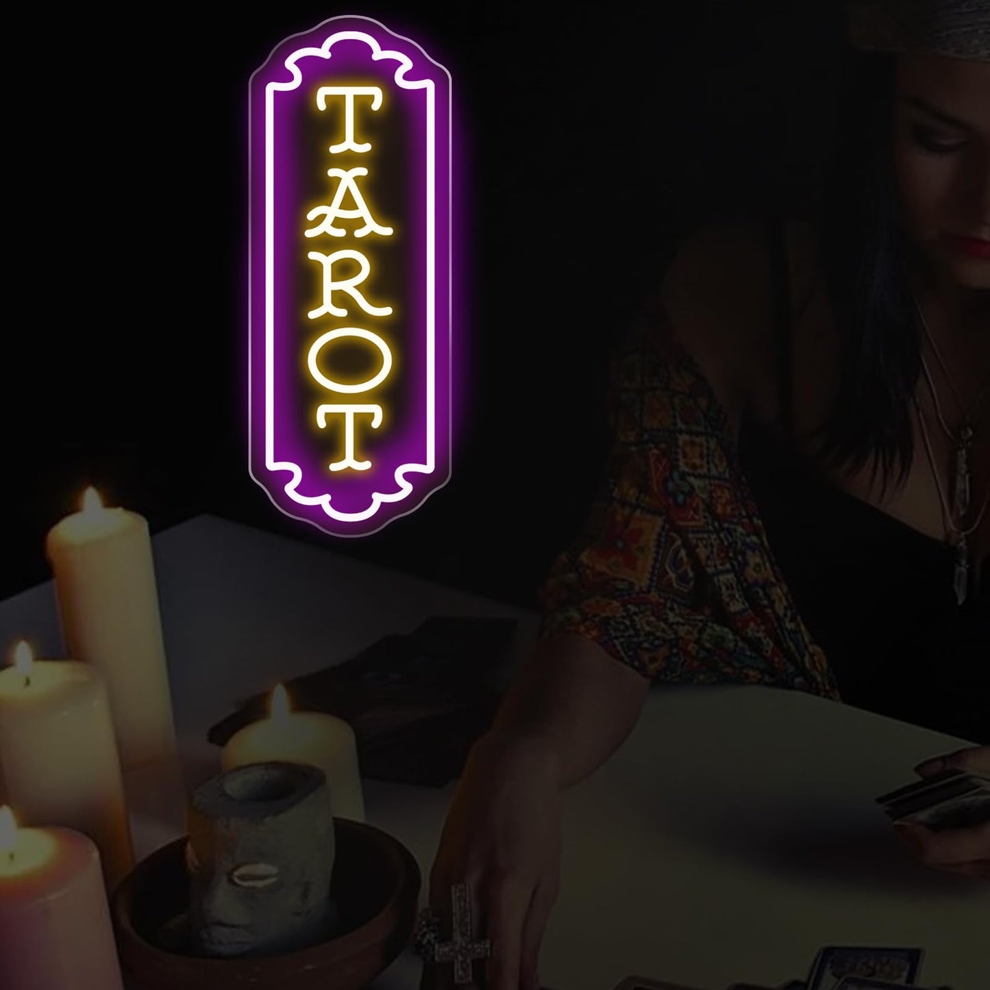 Tarot Neon Sign - 5-Level Dimmable USB Tarot Wall Decor & Psychic Decor, Perfect Mystical Neon Wall Art for Spiritual Spaces, Shops, Bedrooms, Living Room, Game Room