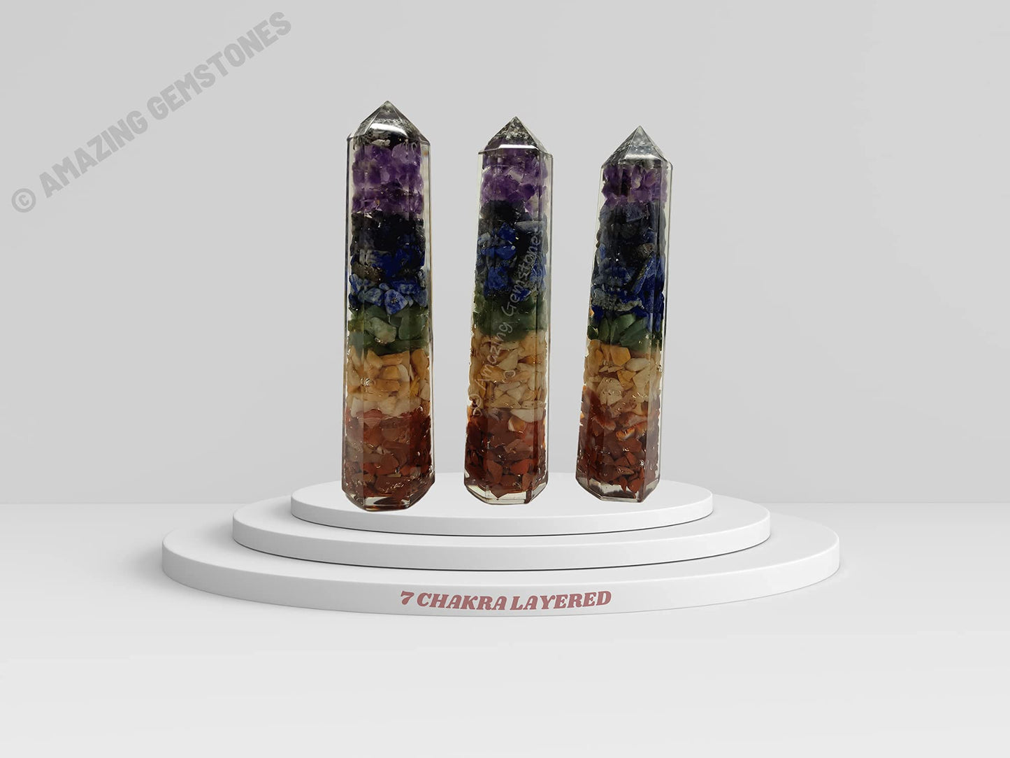 Amazing Gemstone Seven Chakra Crystal Orgone Towers ~ Natural Healing Crystal Point Obelisk for Reiki Healing and Crystal Grid (4.5 to 5 Inch, Pack of 1)