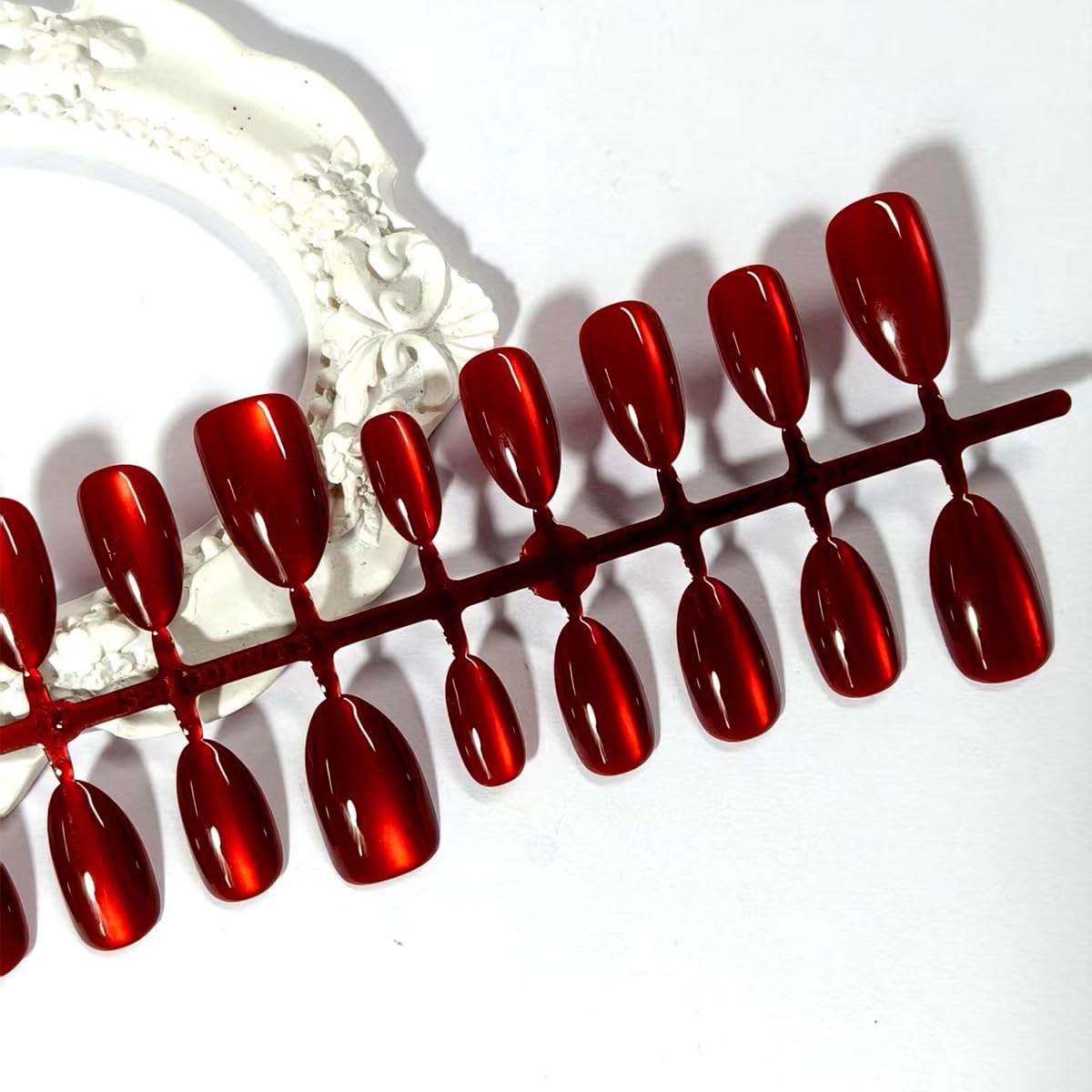 Cherry Red Sparkling Press on Nails Medium Almond Fake Nails Solid Red Color False Nails Reusable Glossy Artificial Nails Sparkly Shiny for Women Girls Daily Wear Manicure 24Pcs